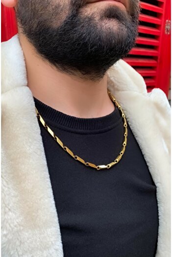 TREND COLLECTİON Sarı 316l Gold Çelik Küp Üçgen Erkek Kolye