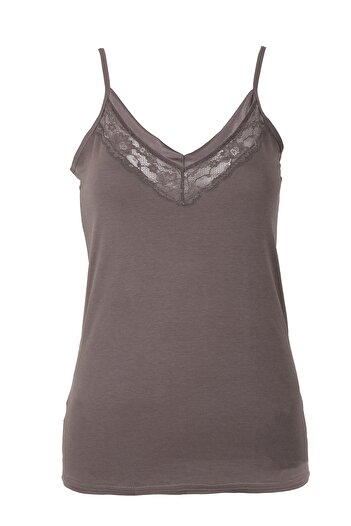 Belinay Women's Rope Strap Lace Detailed Modal Undershirt 1134| Mink