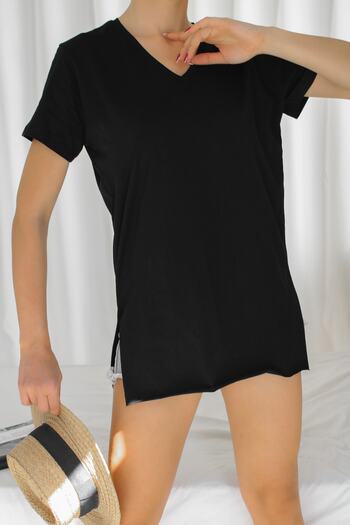 laughs Women's V-Neck Short Sleeve Slit Casual Tshirt Blz1083