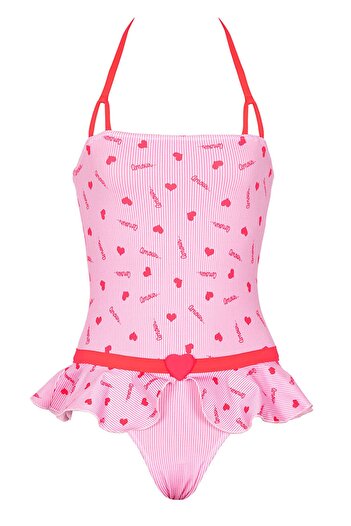 Kom Heart Stripe Heart Patterned Children's Swimsuit