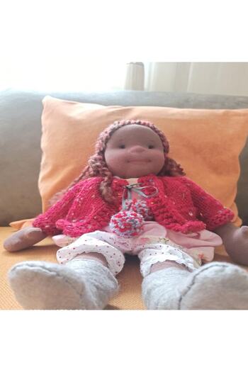 Adosgood Mor Hırka Püsküllü Siyahi , Rastalı Kahverengi Ve Gümüş Saçlı Nazik Bebek, Pembe Sevimli Bebek