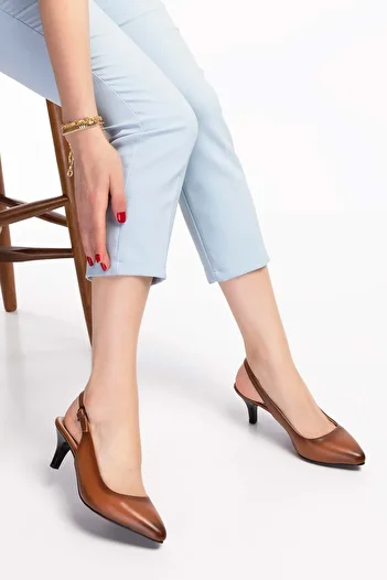 Gondol Women's Genuine Leather Medium Heel Stiletto Vdt.230 - Tan - 42