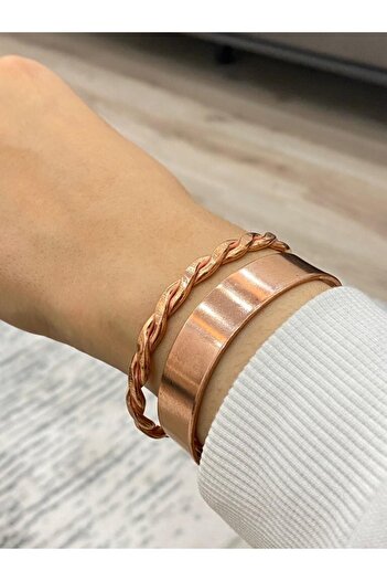 KAVELE Set of 2 Pure Copper Bracelet - Auger and Flat