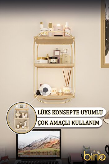 Bino Duvar Rafı Çok Amaçlı Düzenleyici Oval Raf Ahşap Banyo Mutfak Rafı Makyaj Ve Takı Organizeri