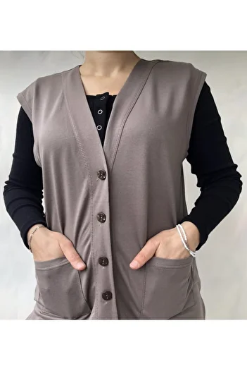ece bayan giyim Short Mother Vest - Combed Cotton and Buttoned