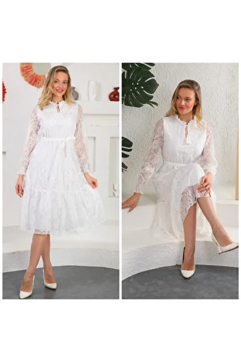 CİXAPLE Rochie din tul cu dantelă de lungime midi
