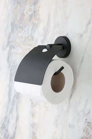 MultiStore Black Wide Cover Toilet Paper Holder WC Paper Holder Toilet Paper Hanger
