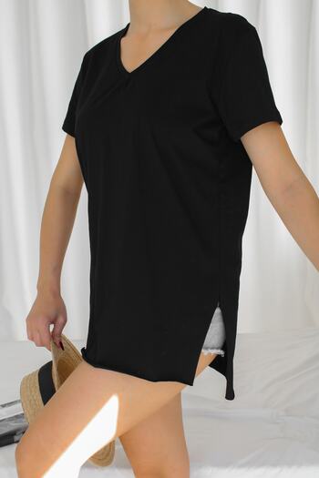 laughs Women's V-Neck Short Sleeve Slit Casual Tshirt Blz1083
