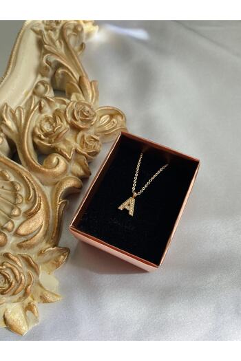 SWORDS CONCEPT Zircon Stone Minimal Gold Letter A Necklace