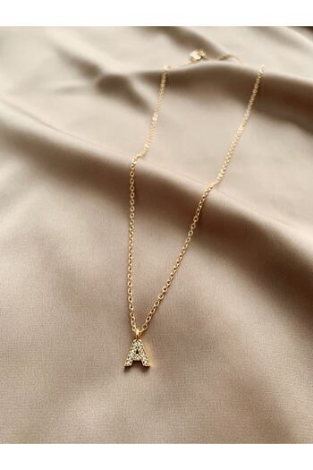 SWORDS CONCEPT Zircon Stone Minimal Gold Letter A Necklace