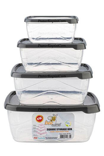 Pazar Kapısı Set of 4 Transparent Square Storage Containers 0.50 - 0.90 - 1.50 - 2.50 Lt