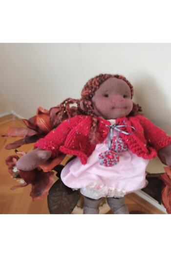 Adosgood Mor Hırka Püsküllü Siyahi , Rastalı Kahverengi Ve Gümüş Saçlı Nazik Bebek, Pembe Sevimli Bebek