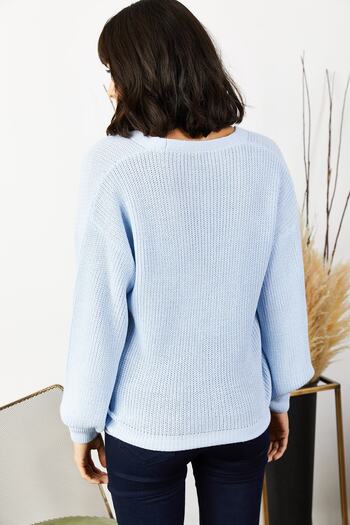 Olalook Γυναικεία πλεκτή ζακέτα Baby Blue Buttoned HRK-19000097