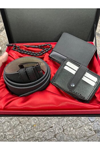 Carlino Black Men's Wallet Belt Card Holder Prayer Beads Stylish Boxed Gift Set