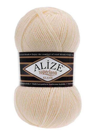 Alize Süperlana Classic Πλεκτό Νήμα Χειρός Κωδικός Χρώματος 01 Cream Classic01, One Size