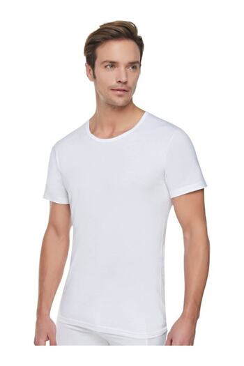 Tutku White Ribbed Men's Athlete - Crew Neck