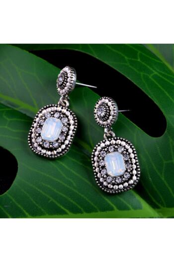impressive White Stone Authentic Indian Antique Ottoman Classic Design Earrings (silver)