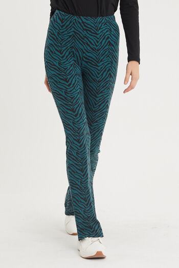 ESPİNA Women's Petrol Color Zebra Pattern Viscose Leggings