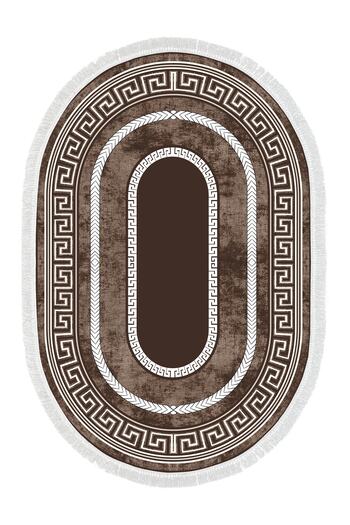 Alanur Home Eco Djt 2 Piece Washable Base Oval Bathroom Mat 651m Modern Brown (60 X 100 - 50 X 60)