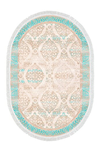 Alanur Home Eco Trend Djt Washable Non-Slip Base Oval 3-Piece Bedroom Set 1376 Classic Turquoise