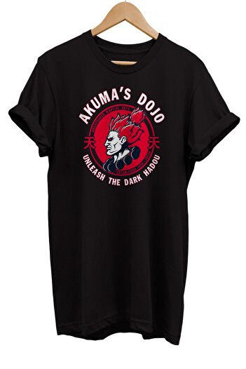 remonz Street fighter akuma dojo - βαμβακερό μπλουζάκι με διπλό στάμπα, μεγάλο μέγεθος
