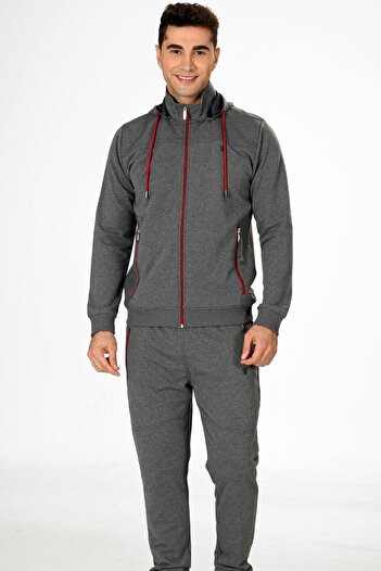 Marco Ferry Anthracite Men's Half Turtleneck, Tracksuit Suit, Can Be Paired, Lover Suit