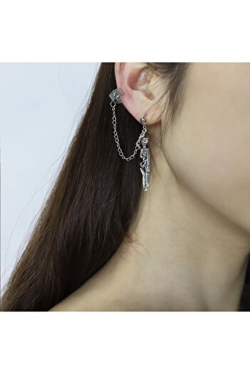 Köstebek Gothic Punk Zincirli Iskelet Wrap Kıkırdak Ear Cuff Küpe