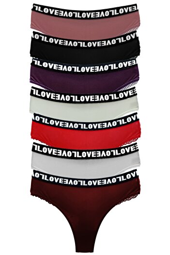 HNX Pachet de 7 chiloți de damă din bumbac elastic Love cu dantelă la spate