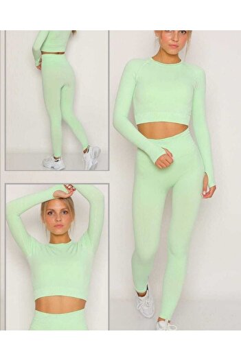 MAGZA Green High Waist Seamless Sports Leggings - Set with Crop