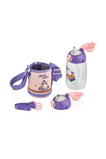 Uzspace 2041 700ml Tritan Children's Water Bottle with Case, Two Separate Lids, With/Without Straw, Carrying Strap