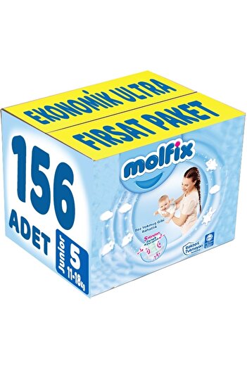 Molfix Baby Diaper Size:5 (11-18kg) Junior 156 Pieces Economic Ultra Opportunity Package
