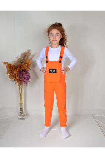 KİDSPİTİRCİK Unisex Kids Orange Smiley Bag Pocket Salopet + Badi