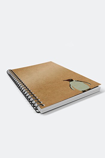 CoNotes A5 Spiral Checked Kraft Notebook (15x21cm) - Penguin Design