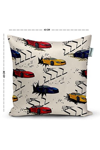 Sakallı Car Patterned 3D Digital Printed Decorative Throw Pillow Cover