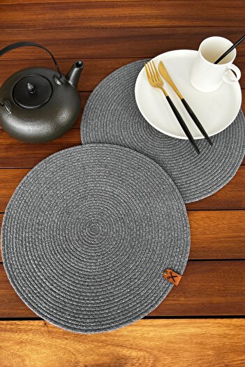 Homever 2 Pieces Gray 100% Cotton Wicker Charger Presentation Set - Washable American Service