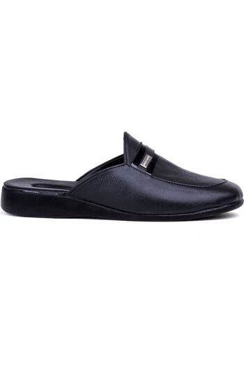 Pierre Cardin Men's Black Embroidered Groom Dowry Leather Home Slippers