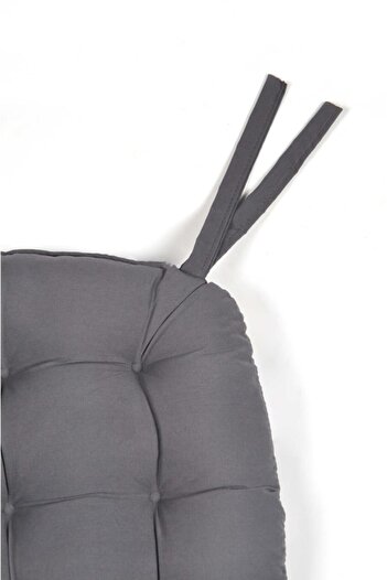 Kuscini 4 Lü -özel Set- Pofidik Natura 40x40 Oval Bağcıklı Sandalye Minderi Seti - Antrasit