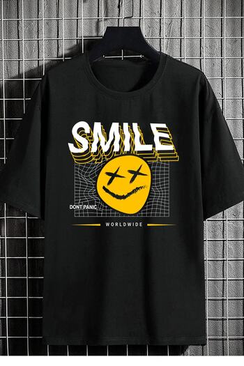 DEEPSENCE Μπλουζάκι Unisex Oversize Smile Μπροστινή στάμπα Μαύρο
