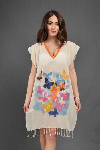 Dosimira Colorful Butterflies Pattern 100% Cotton Collar Pareo / Beach Dress