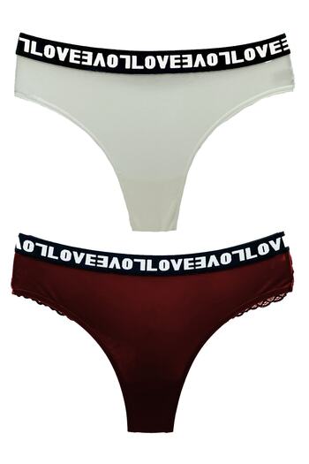 HNX Pachet de 2 chiloți de damă din bumbac elastic Love cu dantelă la spate