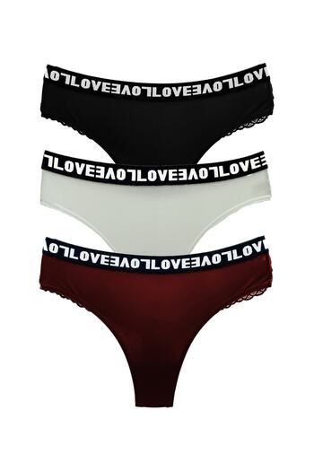 HNX 3-х комплект Love Ластичні бавовняні трусики з мереживною спинкою для жінок