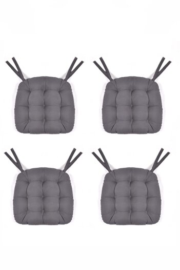 Kuscini 4 Lü -özel Set- Pofidik Natura 40x40 Oval Bağcıklı Sandalye Minderi Seti - Antrasit