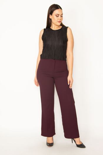 Şans Women's Large Size Plum Classic Fabric Trousers 65n32154