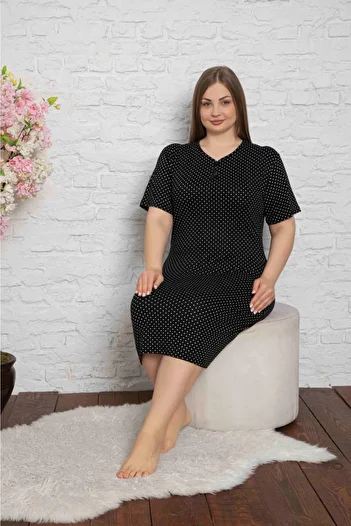 ASEL PİJAMALARI Women's Navy Blue Plus Size Dress