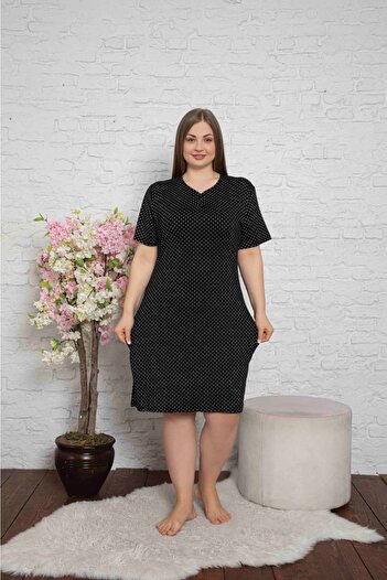 ASEL PİJAMALARI Women's Navy Blue Plus Size Dress