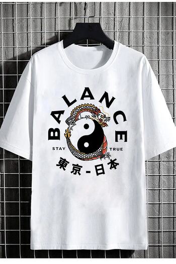 DEEPSENCE Μπλουζάκι Unisex Oversize Balance Μπροστινή στάμπα Λευκό