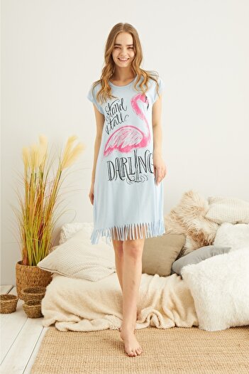 ZBTEKS Rochie casual din bumbac pieptănat cu model flamingo