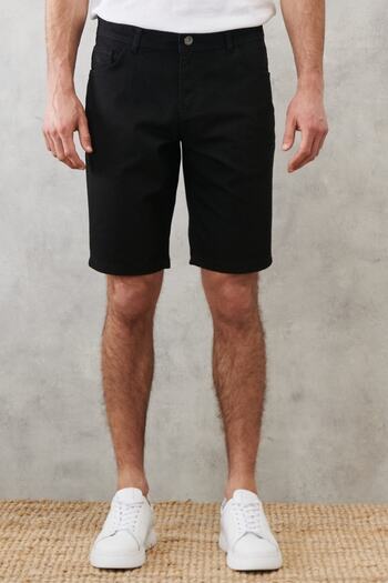 ALTINYILDIZ CLASSICS Men's Black Slim Fit Narrow Cut Dobby Flexible 5 Pocket Casual Shorts