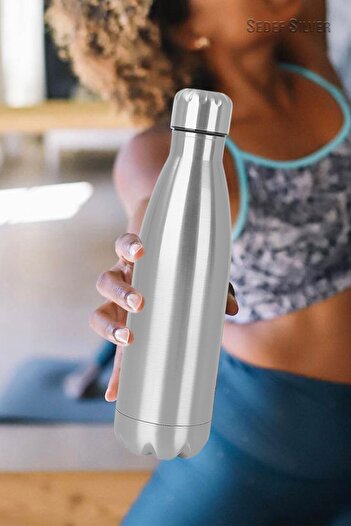 SEDEF SİLVER Bottle Shaped Double Layer Hand-Free 500 Ml Bottle Type Steel Thermos