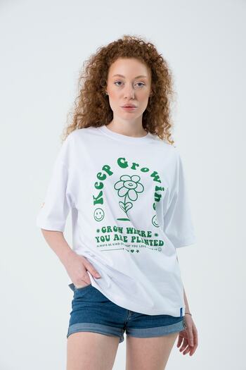 Eazy Co Eazy Beyaz Keep Growing Unisex Extra Oversize з принтом, короткий рукав, футболка